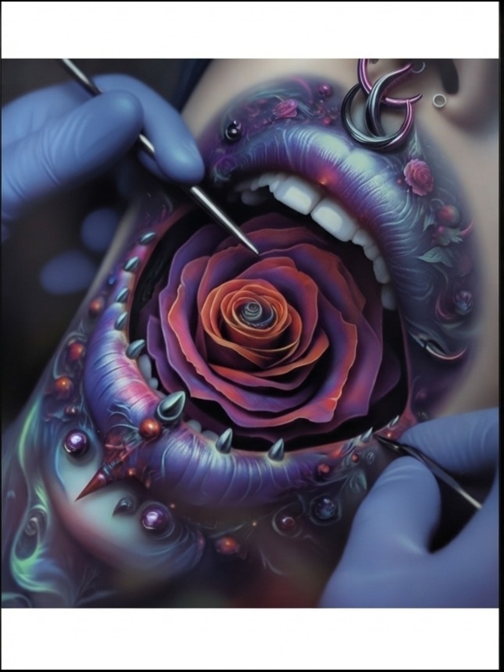 Surreal Rose & Body Modification Art Poster Dark Fantasy Print
